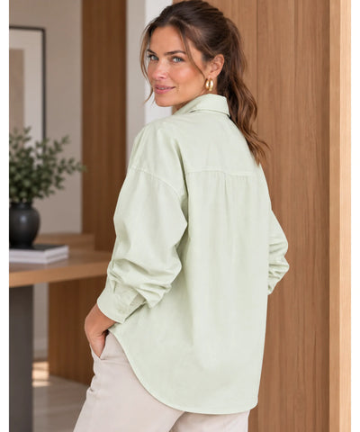 Comprar camisa manga longa feminina verde claro em promoção Anellimn