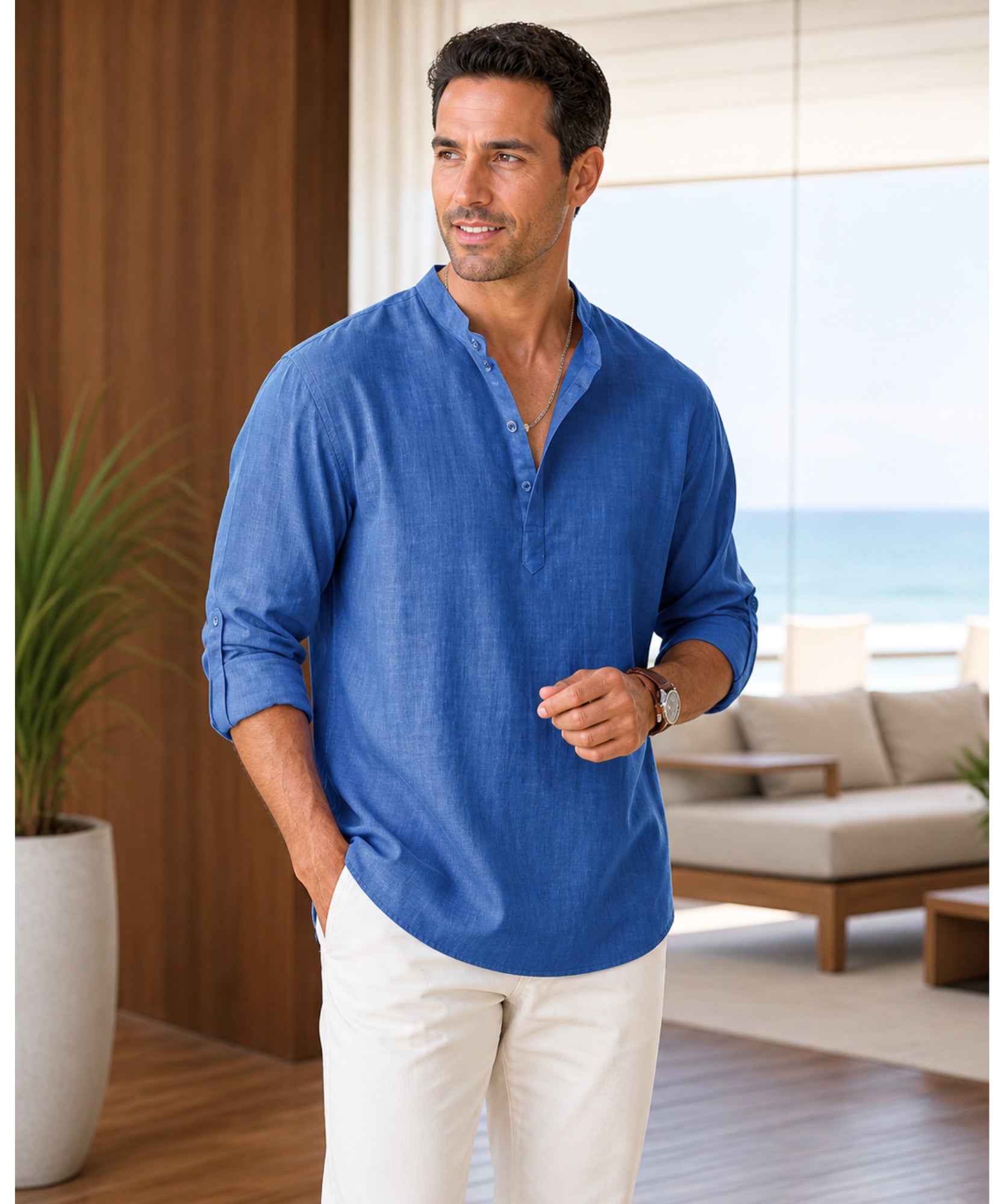 Comprar camisa masculina algodão linho respirável casual trabalho premium confortável barato promoção ZARA
