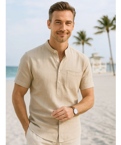 Camisa Masculina Linho Manga Curta Respirável Premium | Aiko