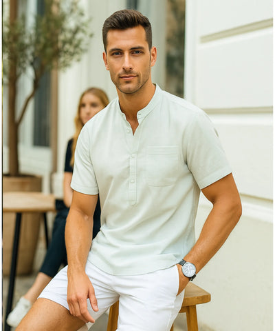 Camisa Masculina Linho Manga Curta Respirável Premium | Aiko