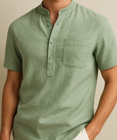 Camisa Masculina Linho Manga Curta Respirável Premium | Aiko