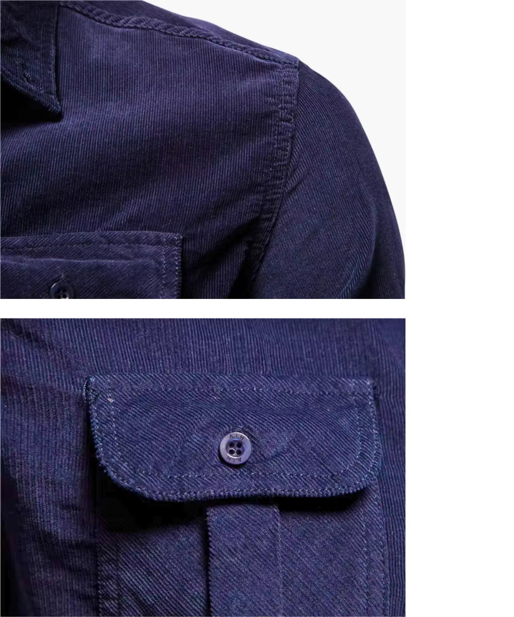 Comprar camisa masculina manga longa veludo cotelê detalhe do tecido em promoção Anellimn