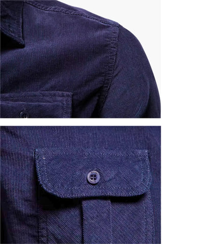Comprar camisa masculina manga longa veludo cotelê detalhe do tecido em promoção Anellimn