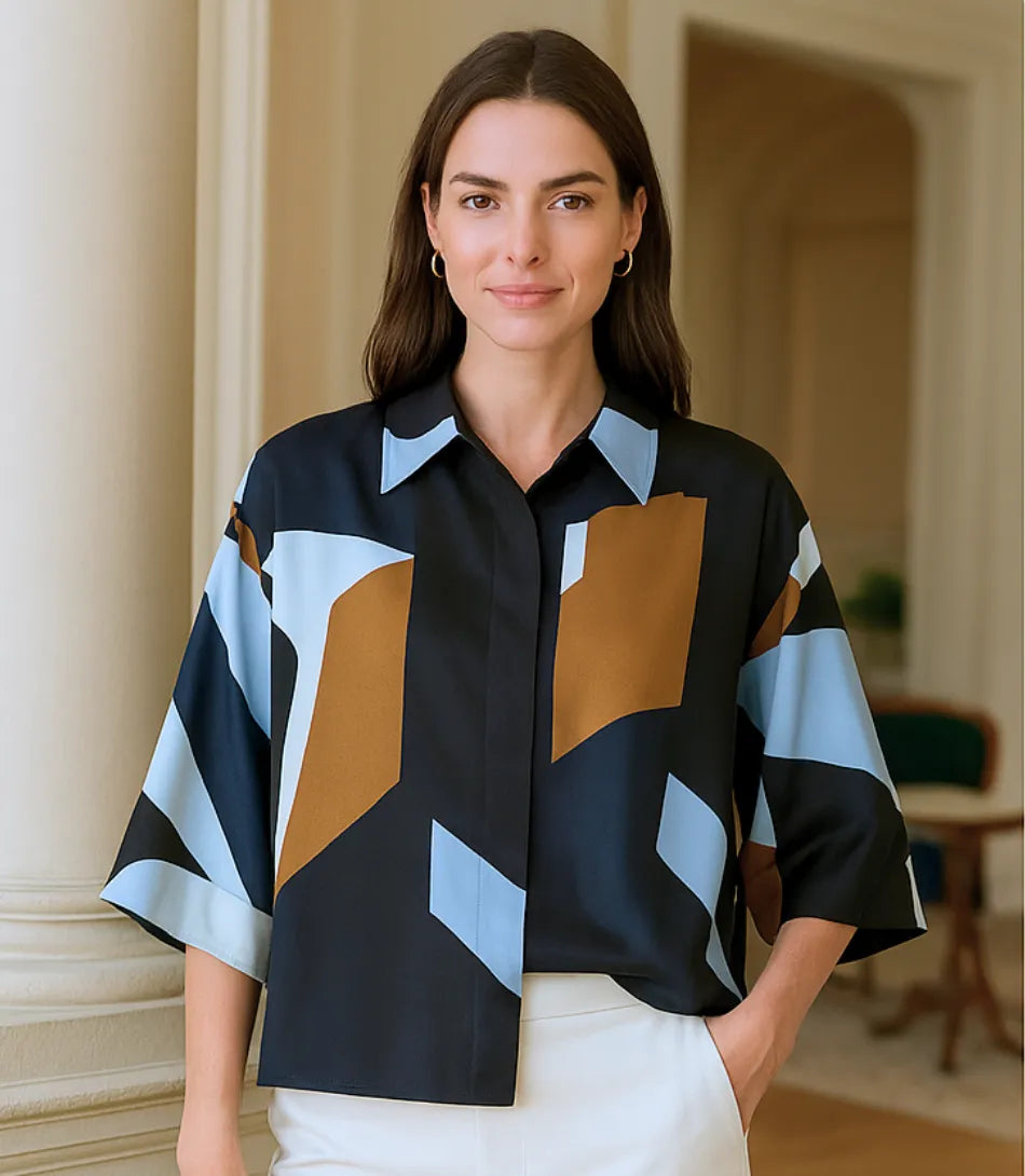 Comprar camisa oversized feminina estampada para look casual elegante em promoção ZARA

