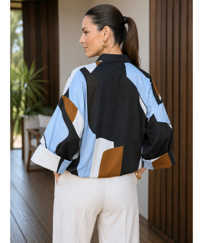 Comprar camisa oversized feminina estampada para look casual elegante em promoção ANELLIMN