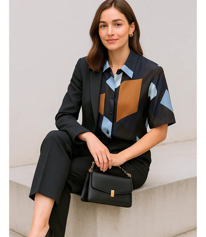 Camisa Oversized Feminina Estampada Elegante | Lina