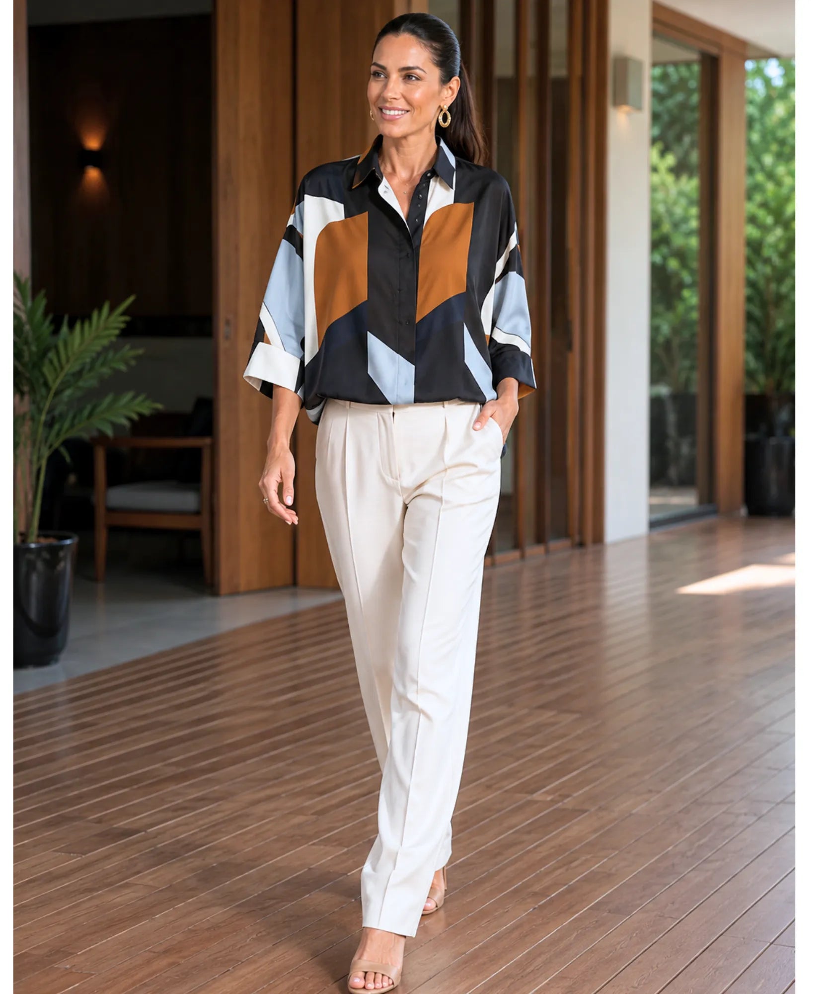Comprar camisa oversized feminina estampada para look casual elegante em promoção ANELLIMN