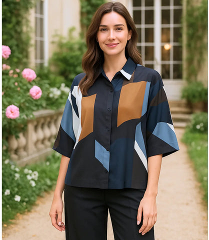 Camisa Oversized Feminina Estampada Elegante | Lina