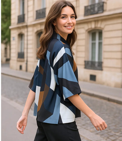 Camisa Oversized Feminina Estampada Elegante | Lina