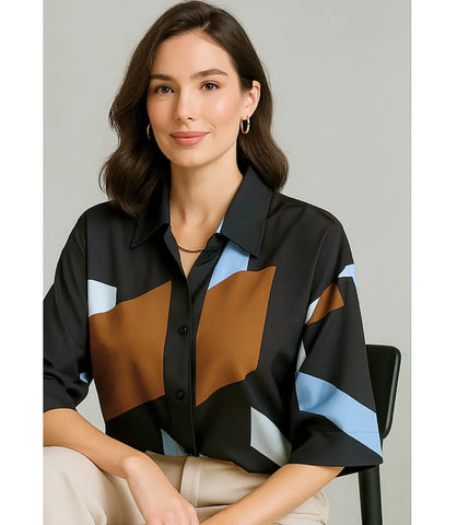 Camisa Oversized Feminina Estampada Elegante | Lina