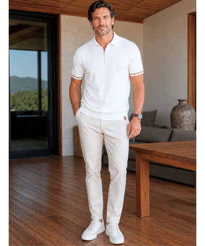 Comprar camisa polo masculina tricot manga curta com zíper slim fit casual social em promoção frete grátis ZARA