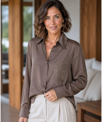 Camisa Social Feminina Manga Longa Viscose Elegante | Sofia
