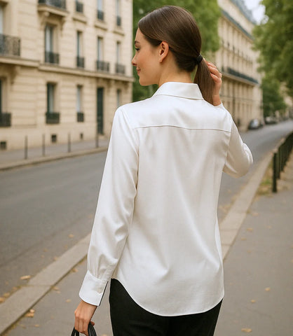 Camisa Social Feminina em Seda Elegante com Bolsos | Lanis