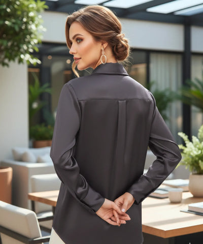 Camisa Social Feminina em Seda Elegante com Bolsos | Lanis