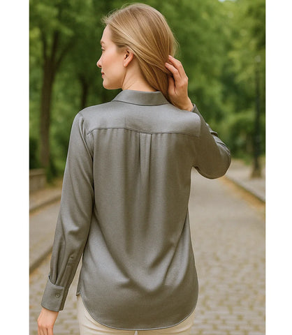 Camisa Social Feminina em Seda Elegante com Bolsos | Lanis