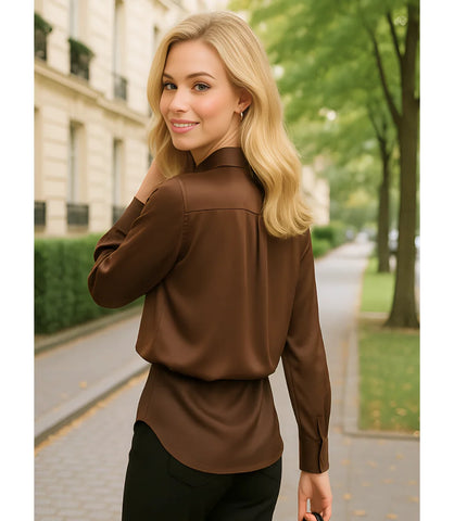 Camisa Social Feminina em Seda Elegante com Bolsos | Lanis