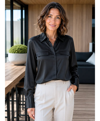 Comprar camisa social feminina em seda elegante para trabalho, reuniões ou eventos sofisticados com caimento impecável barato ANELLIMN