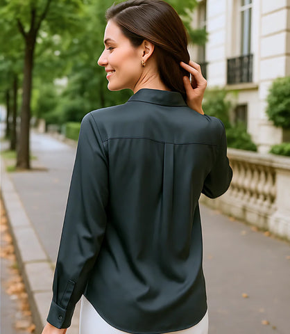 Camisa Social Feminina em Seda Elegante com Bolsos | Lanis