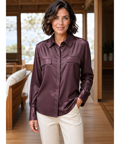 Comprar camisa social feminina em seda elegante para trabalho, reuniões ou eventos sofisticados com caimento impecável barato ANELLIMN