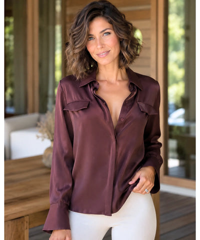 Comprar camisa social feminina em seda elegante para trabalho, reuniões ou eventos sofisticados com caimento impecável barato ANELLIMN