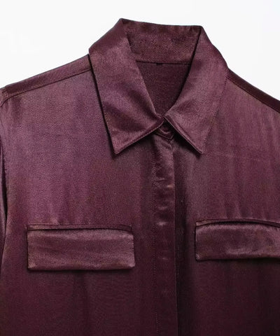 Camisa Social Feminina em Seda Elegante com Bolsos | Lanis