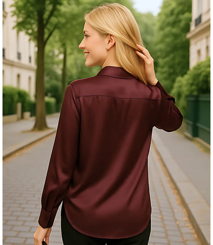 Camisa Social Feminina em Seda Elegante com Bolsos | Lanis