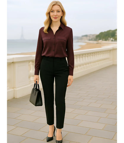 Camisa Social Feminina em Seda Elegante com Bolsos | Lanis