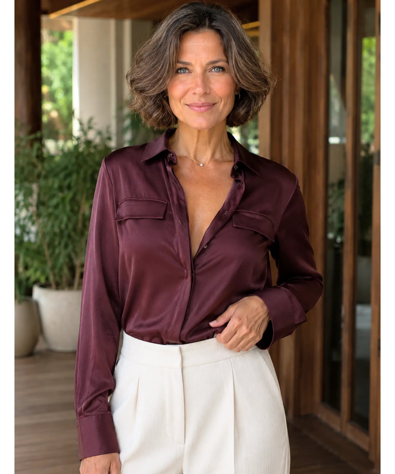 Comprar camisa social feminina em seda elegante para trabalho, reuniões ou eventos sofisticados com caimento impecável barato ANELLIMN