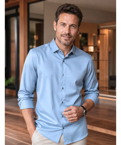 Comprar camisa social masculina tecnologia antirrugas 3D slim fit respirável trabalho executivo premium barato ZARA