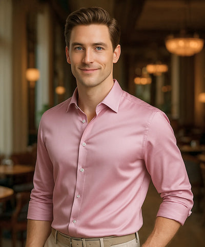 Comprar camisa social masculina rosa tecnologia antirrugas 3D slim fit respirável trabalho executivo premium barato ZARA
