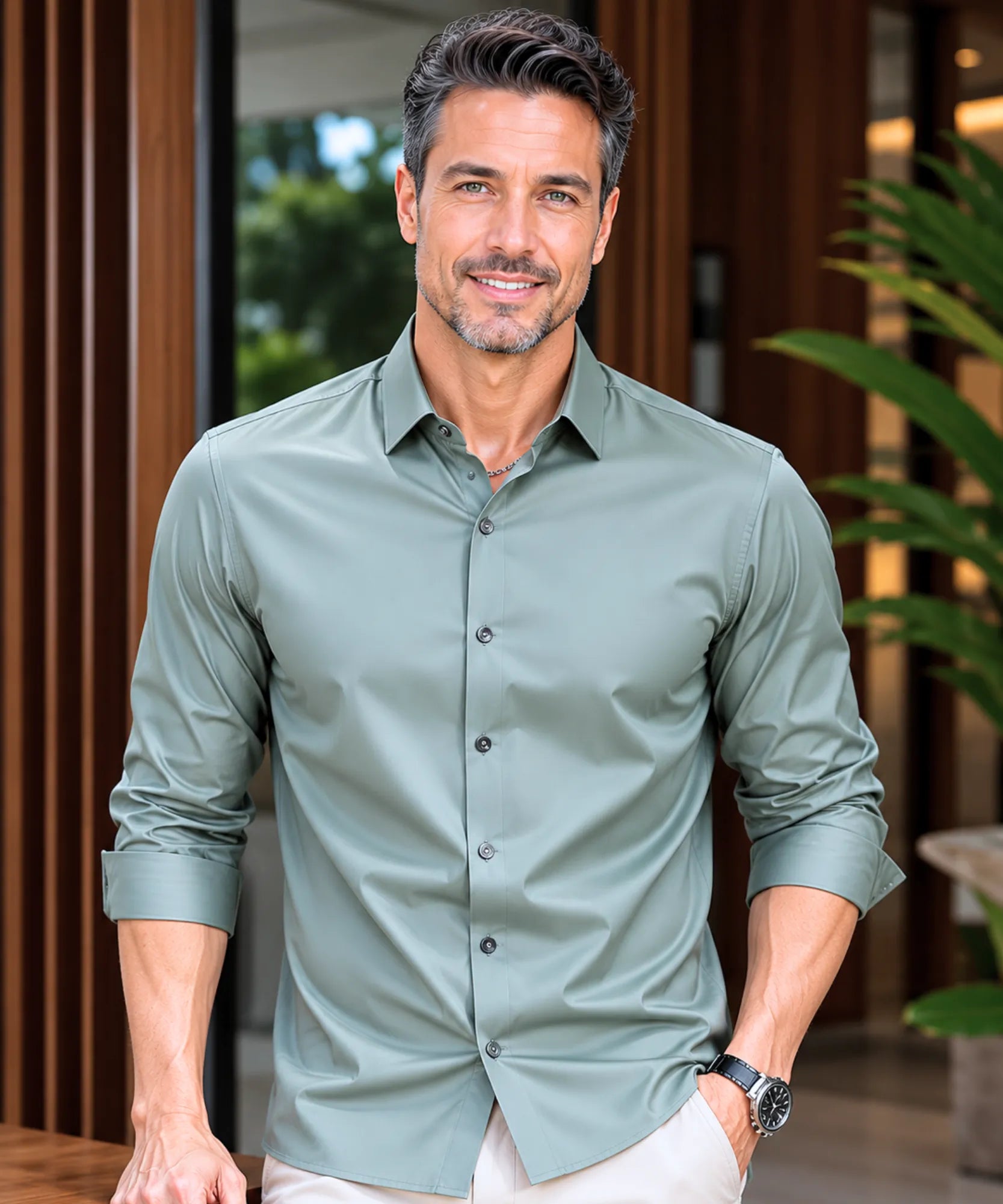 Comprar camisa social masculina tecnologia antirrugas 3D slim fit respirável trabalho executivo premium barato ZARA