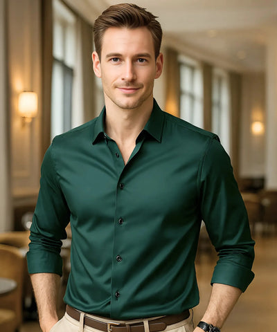 Comprar camisa social masculina verde  tecnologia antirrugas 3D slim fit respirável trabalho executivo premium barato ZARA
