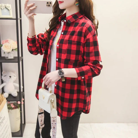 Camisa xadrez country feminina de manga longa em cores variadas