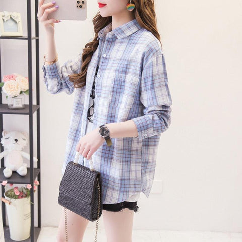 Camisa xadrez country feminina de manga longa em cores variadas