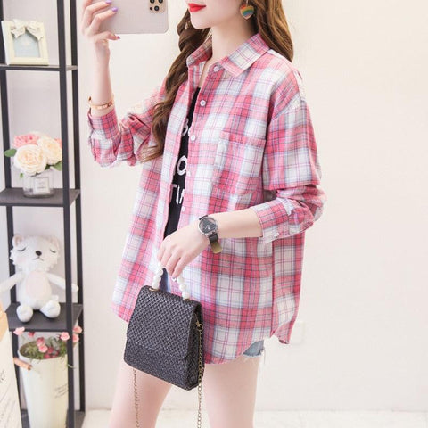 Camisa xadrez country feminina de manga longa em cores variadas