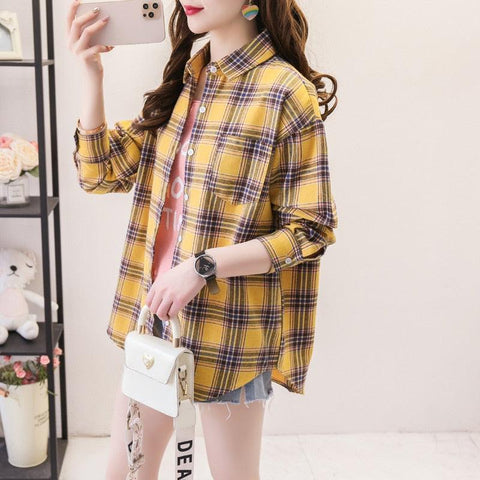 Camisa xadrez country feminina de manga longa em cores variadas