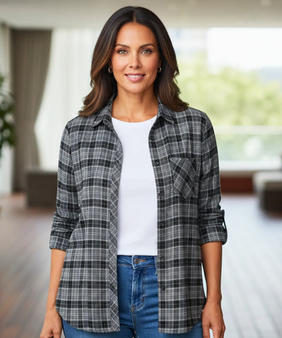Comprar camisa xadrez feminina de flanela com manga longa para festas juninas e looks casuais country barato ANELLIMN