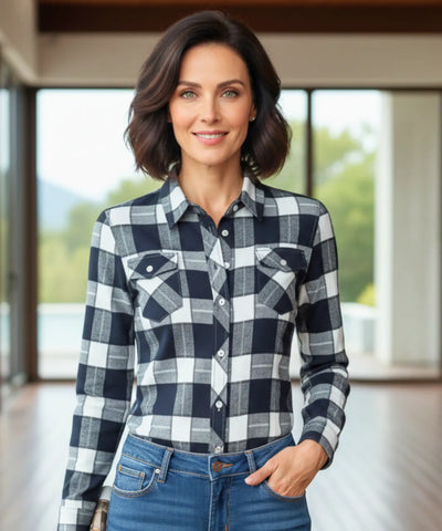 Comprar camisa xadrez feminina de flanela com manga longa para festas juninas e looks casuais country barato ANELLIMN