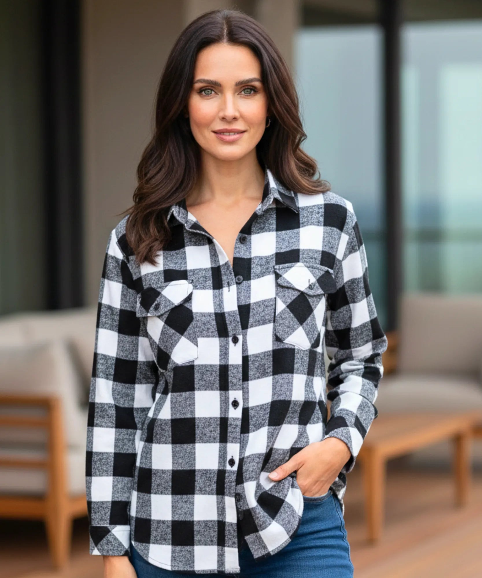 Comprar camisa xadrez feminina de flanela com manga longa para festas juninas e looks casuais country barato ANELLIMN