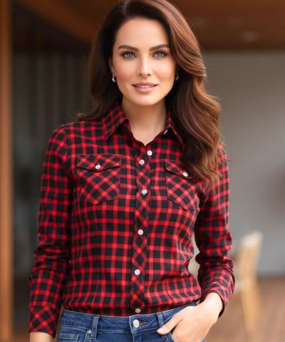 Comprar camisa xadrez feminina de flanela com manga longa para festas juninas e looks casuais country barato ANELLIMN