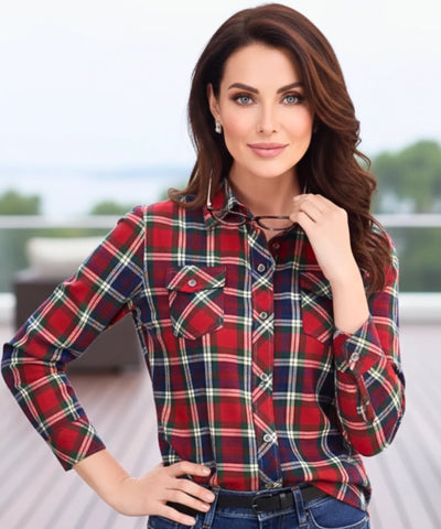 Comprar camisa xadrez feminina de flanela com manga longa para festas juninas e looks casuais country barato ANELLIMN