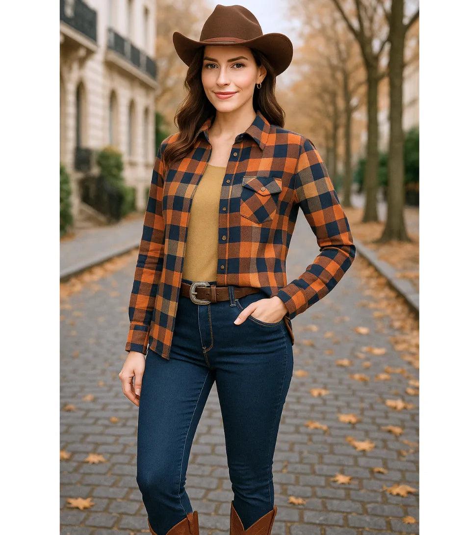 Camisa Xadrez Feminina Flanelada com Forro Térmico Peluciado