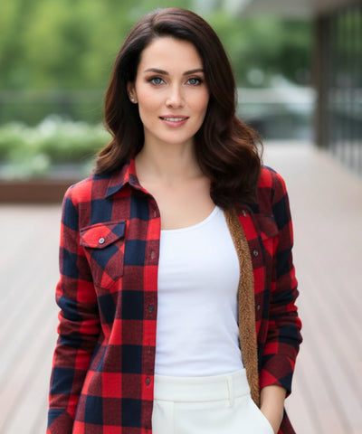 Comprar camisa xadrez feminina flanelada com forro peluciado térmico para inverno e festa junina em promoção ANELLIMN