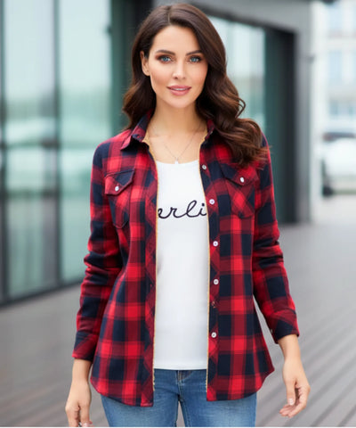 Camisa Xadrez Feminina Flanelada com Forro Térmico Peluciado | Luzato