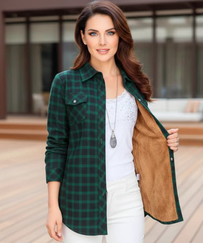 Comprar camisa xadrez feminina flanelada com forro peluciado térmico para inverno e festa junina em promoção ANELLIMN