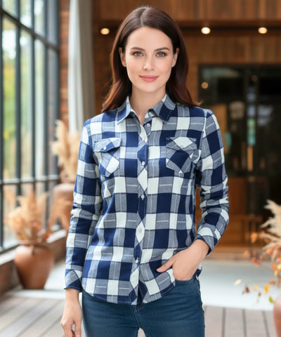 Camisa Xadrez Feminina Flanelada com Forro Térmico Peluciado | Luzato