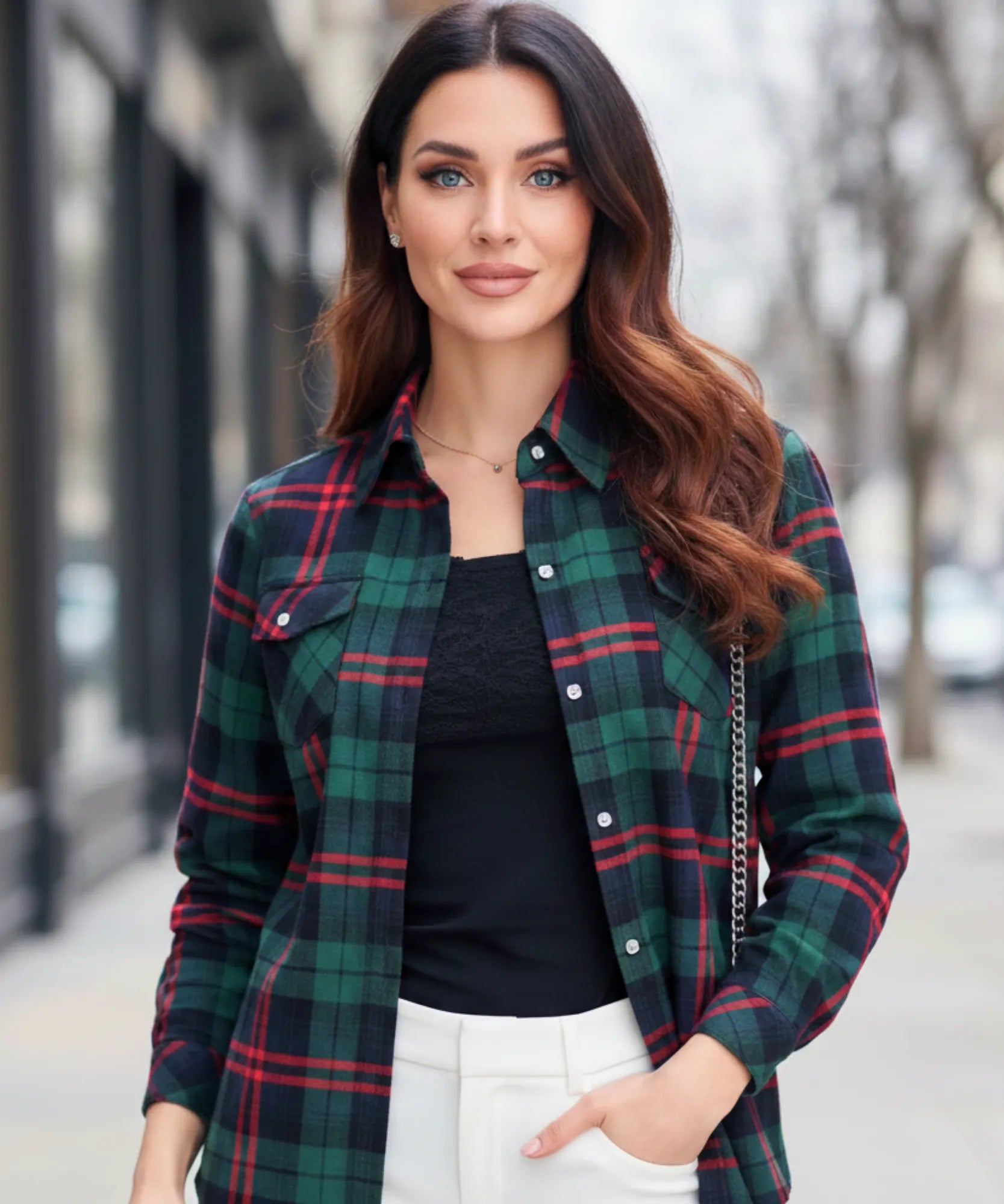 Comprar camisa xadrez feminina flanelada com forro peluciado térmico para inverno e festa junina em promoção ANELLIMN