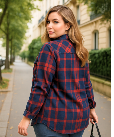 Camisa Xadrez Feminina Plus Size de Flanela Manga Longa | Cici