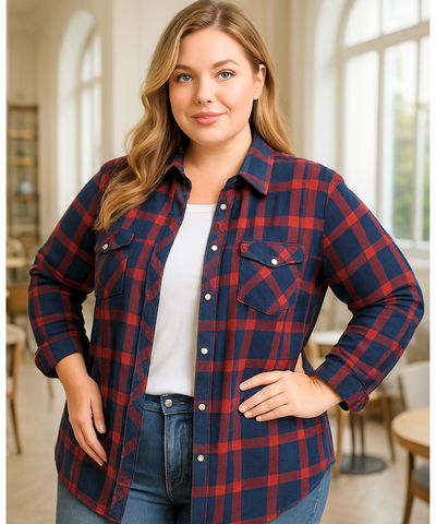 Camisa Xadrez Feminina Plus Size de Flanela Manga Longa | Cici