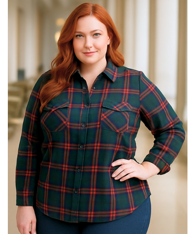 Camisa Xadrez Feminina Plus Size de Flanela Manga Longa | Cici